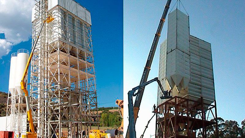 Dos ejemplos de plantas de mortero seco tipo torre